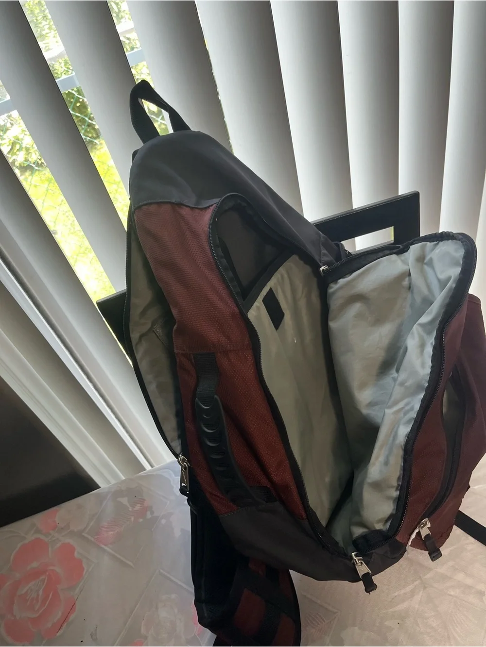 Eddie Bauer Burgundy and Black Sling Backpack
